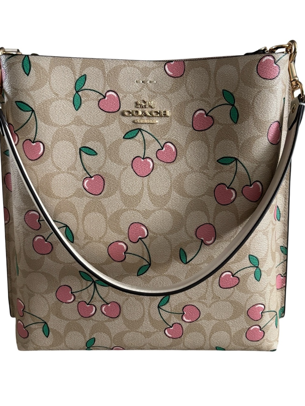 Coach Mollie Signature Beige with Pink Cherry Print Shoulder Bag